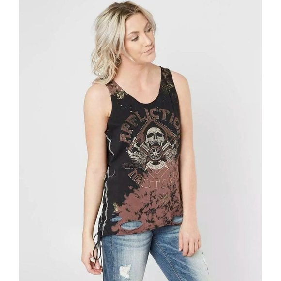 AFFLICTION Women's Tank Top FULL MOON REE Tee Bike - Picture 2 of 11